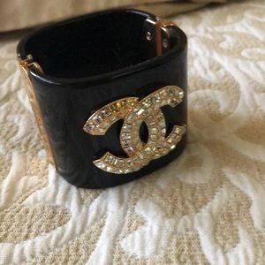 Authentic wide CC CHANEL Black Enamel Bracelet